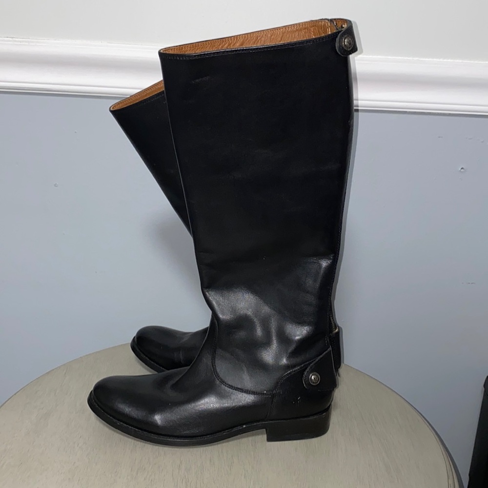 Frye Melissa Button Back Zip Boot Black Leather